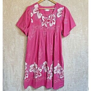 Anthony Richards Sz L Floral House Dress Pockets Lounger Muumuu Hawaiian Pink